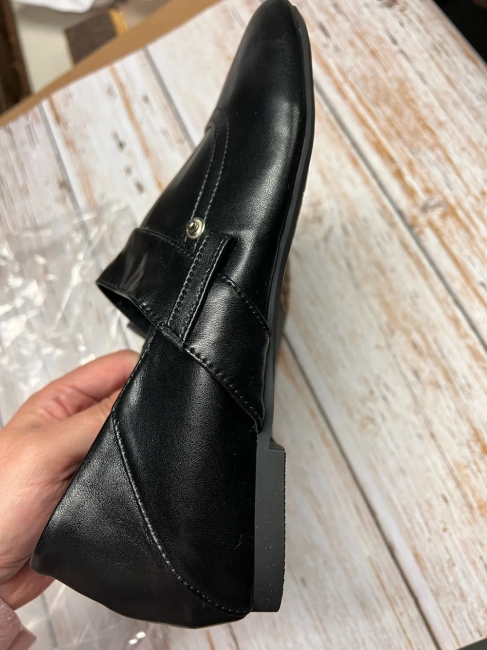 Black Square-Toe Slip-On Leather Loafers - Picture 4 of 8